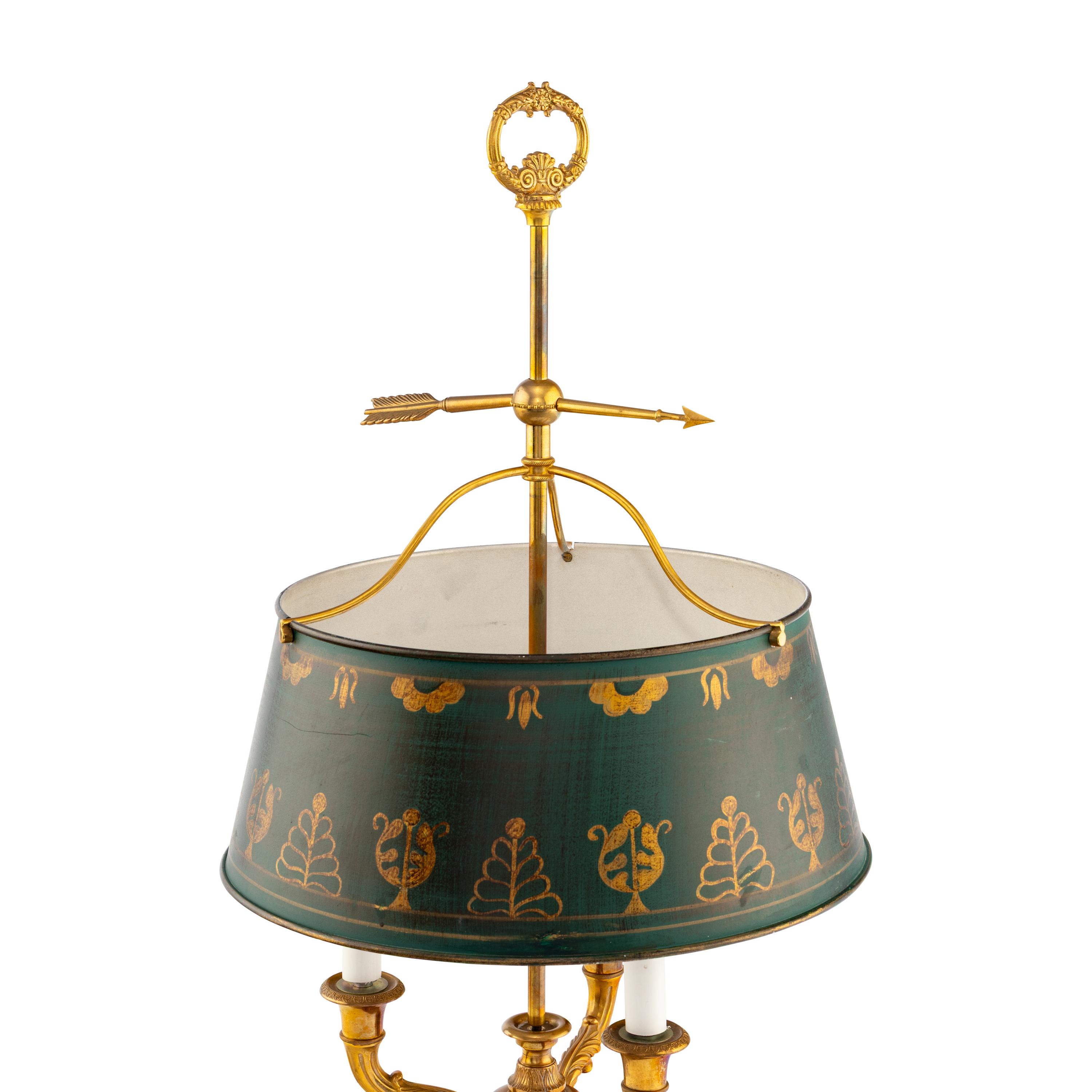 A French Gilt Brass Bouillotte Lamp with a Tôle Shade