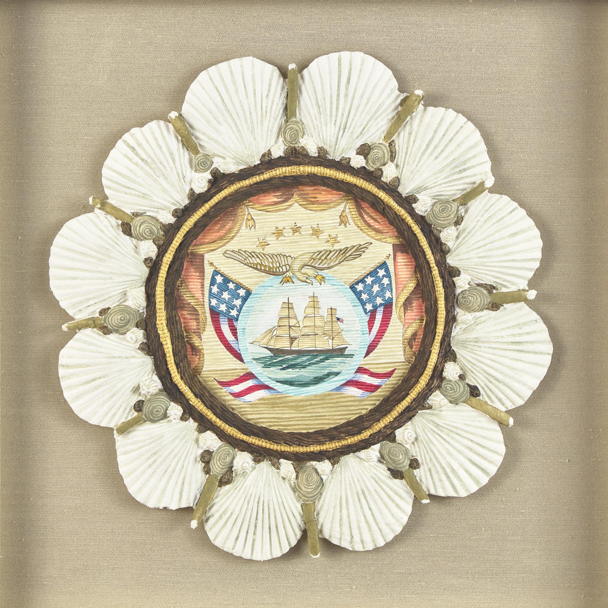 Mellie Cooper (b. 1949), A Patriotic Vignette with A Three Masted Ship
