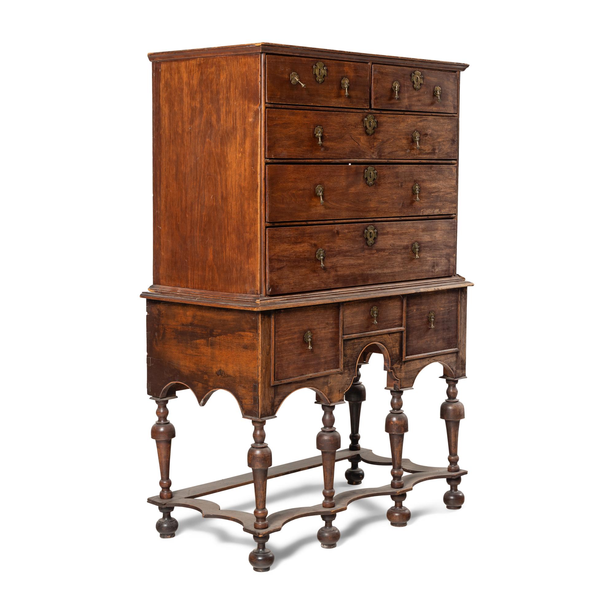A William and Mary Maple and Pine High Chest of Drawers