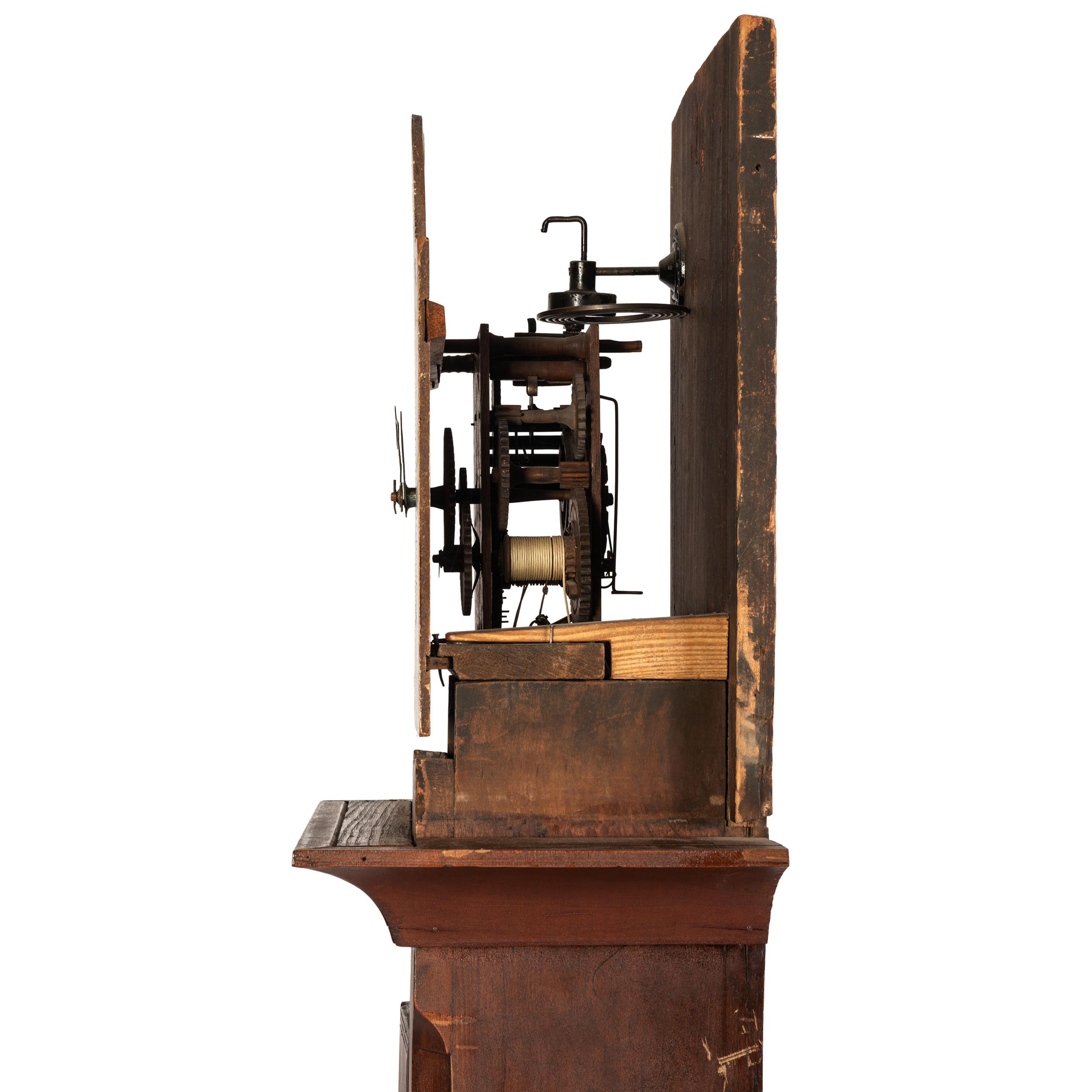 An Ohio Red-Painted Case Clock with Folk Art Eagle Finial