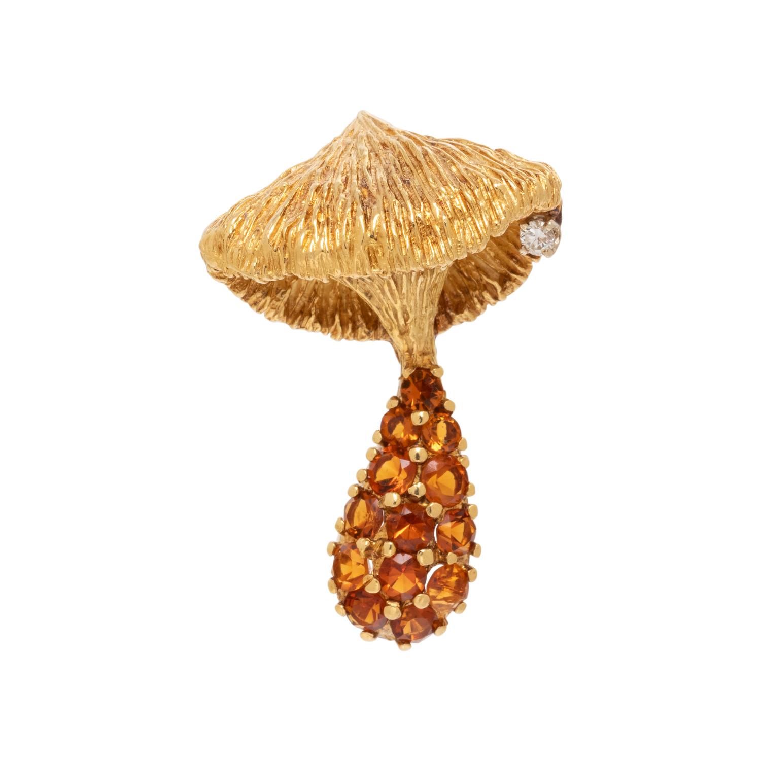 CITRINE AND DIAMOND MUSHROOM BROOCH