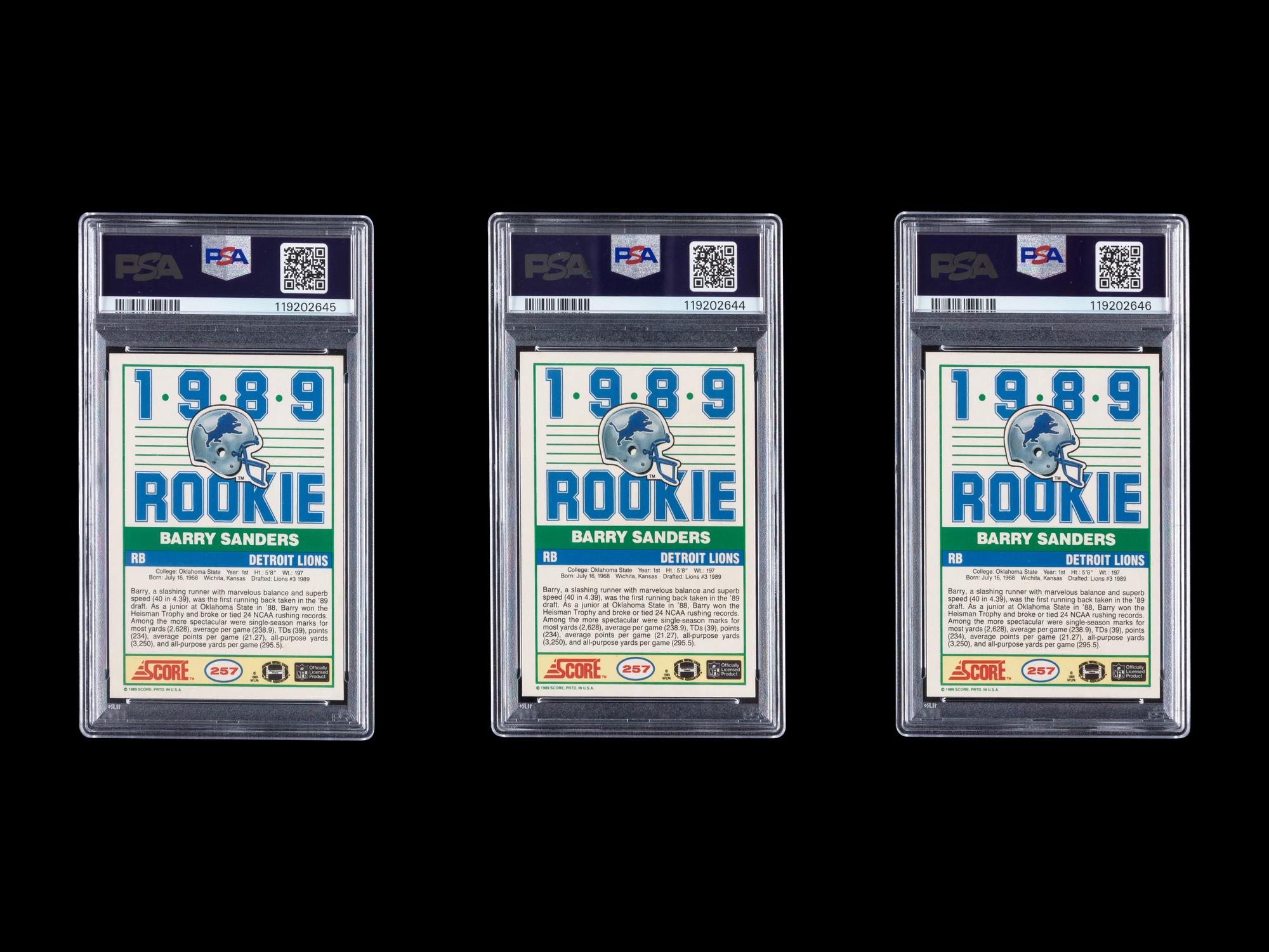 A Collection of Three PSA 8 (NM-MT) 1989 Score Barry Sanders Rookie Football Cards No. 257