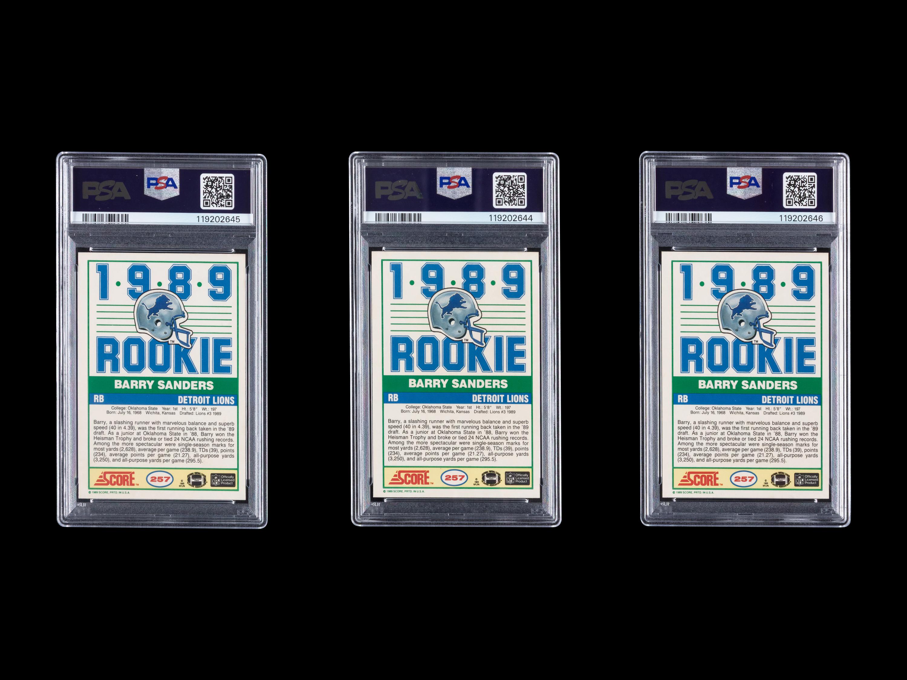 A Collection of Three PSA 8 (NM-MT) 1989 Score Barry Sanders Rookie Football Cards No. 257