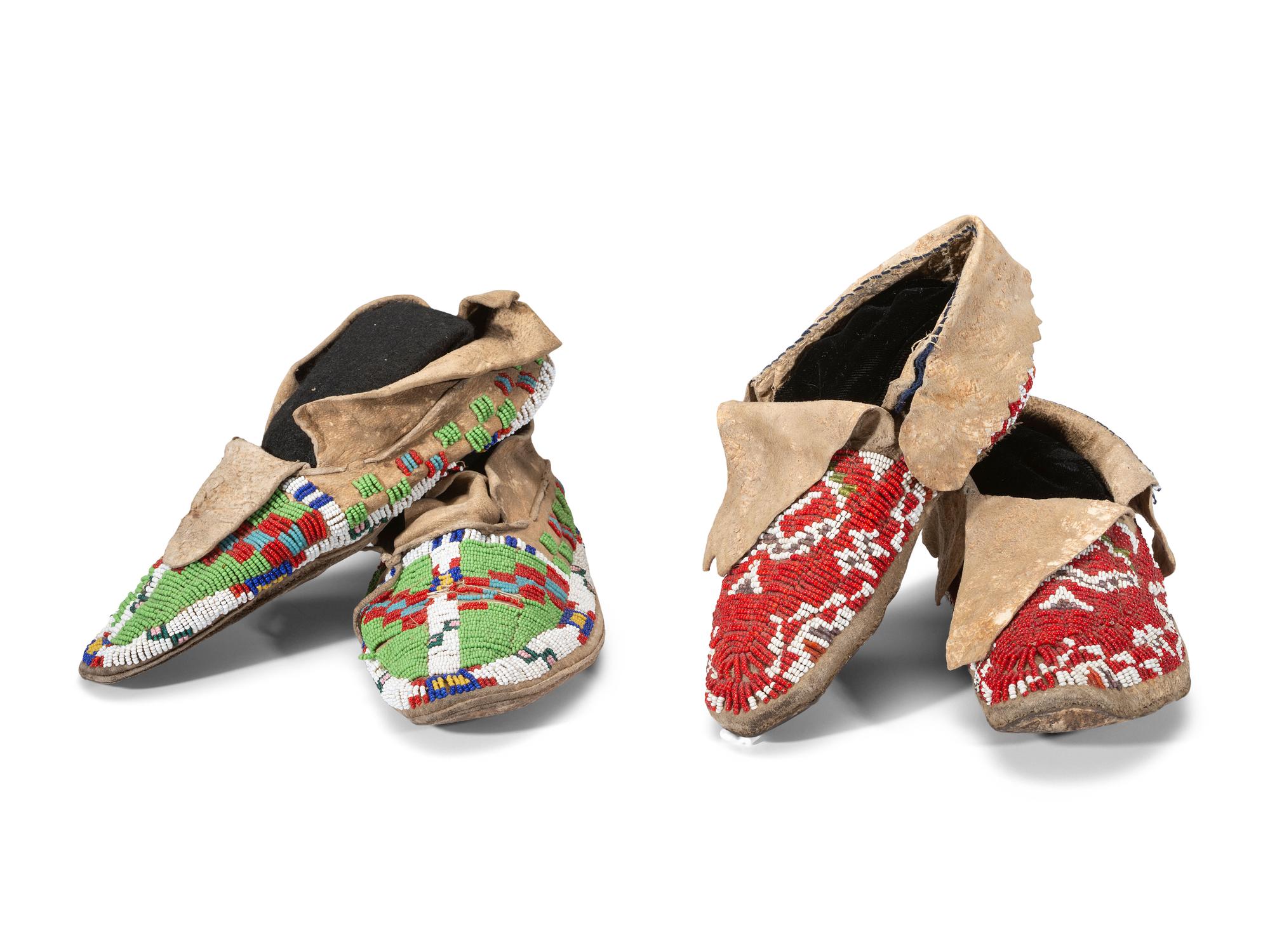 Sioux and Cheyenne Beaded Hide Moccasins