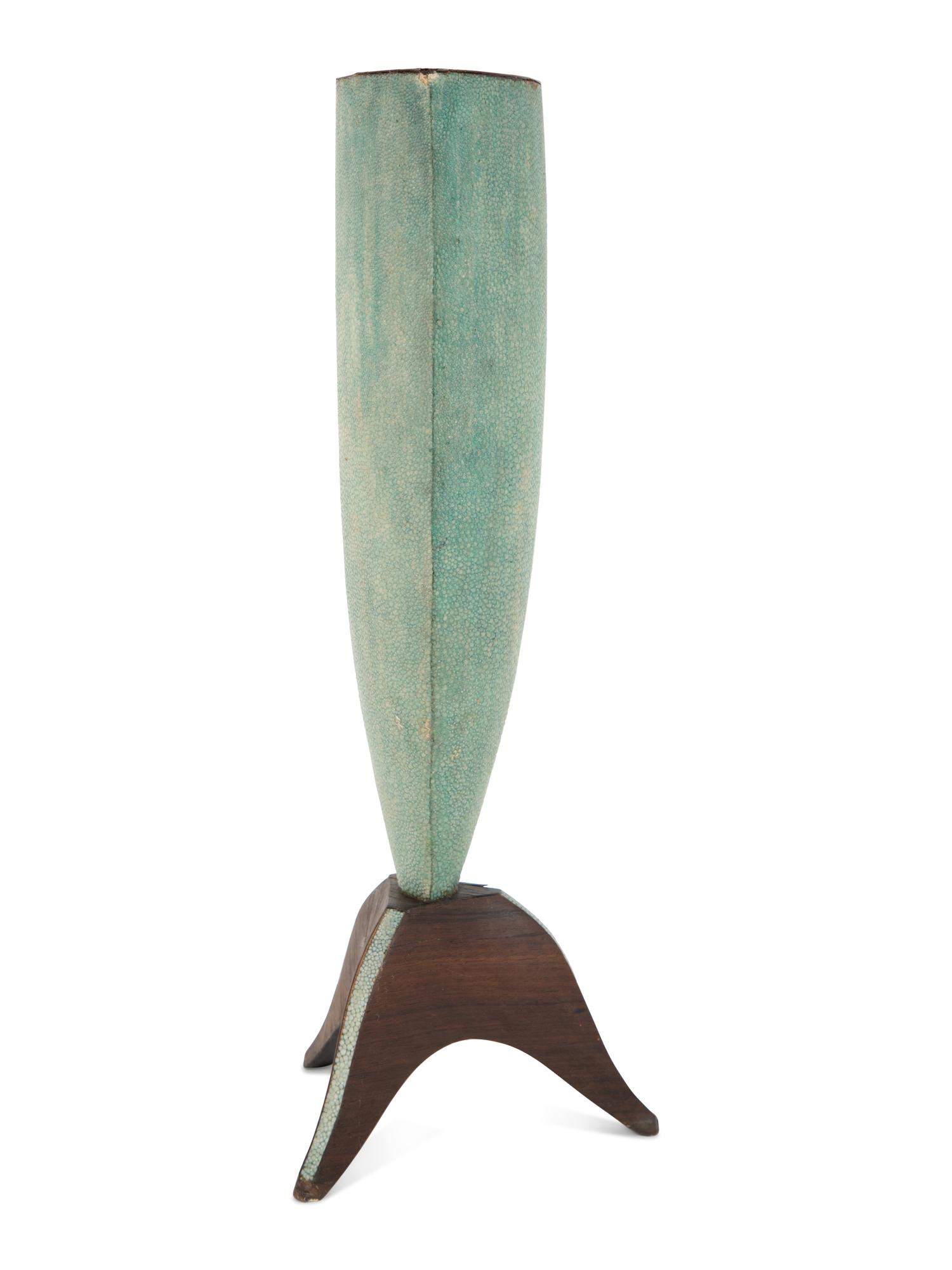 A Green Shagreen and Wood Vase by R and Y Augousti, London.