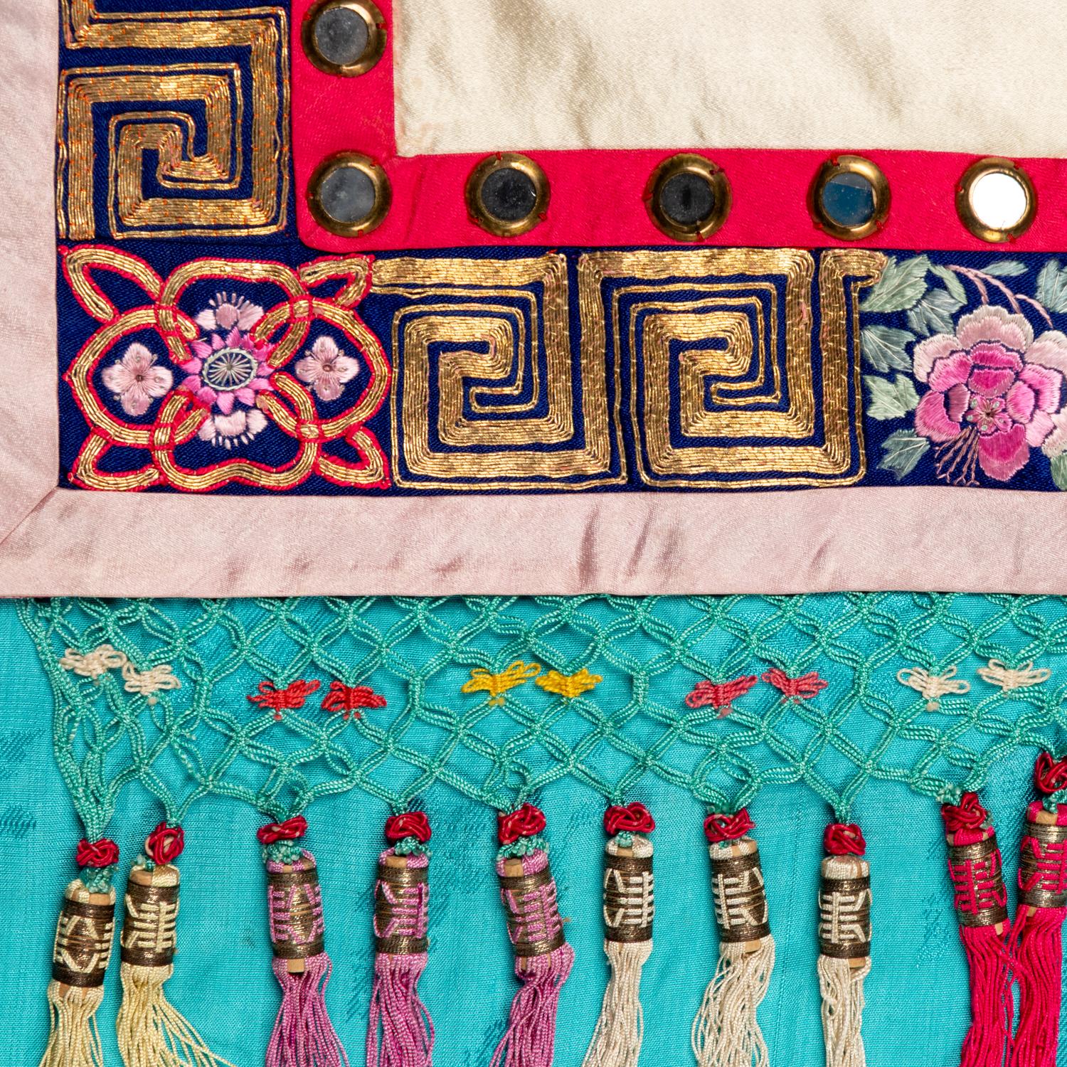 A Large Chinese Embroidered Silk Hanging Panel, Late 19th Century 清晚期 藍地綉花鳥大挂賬