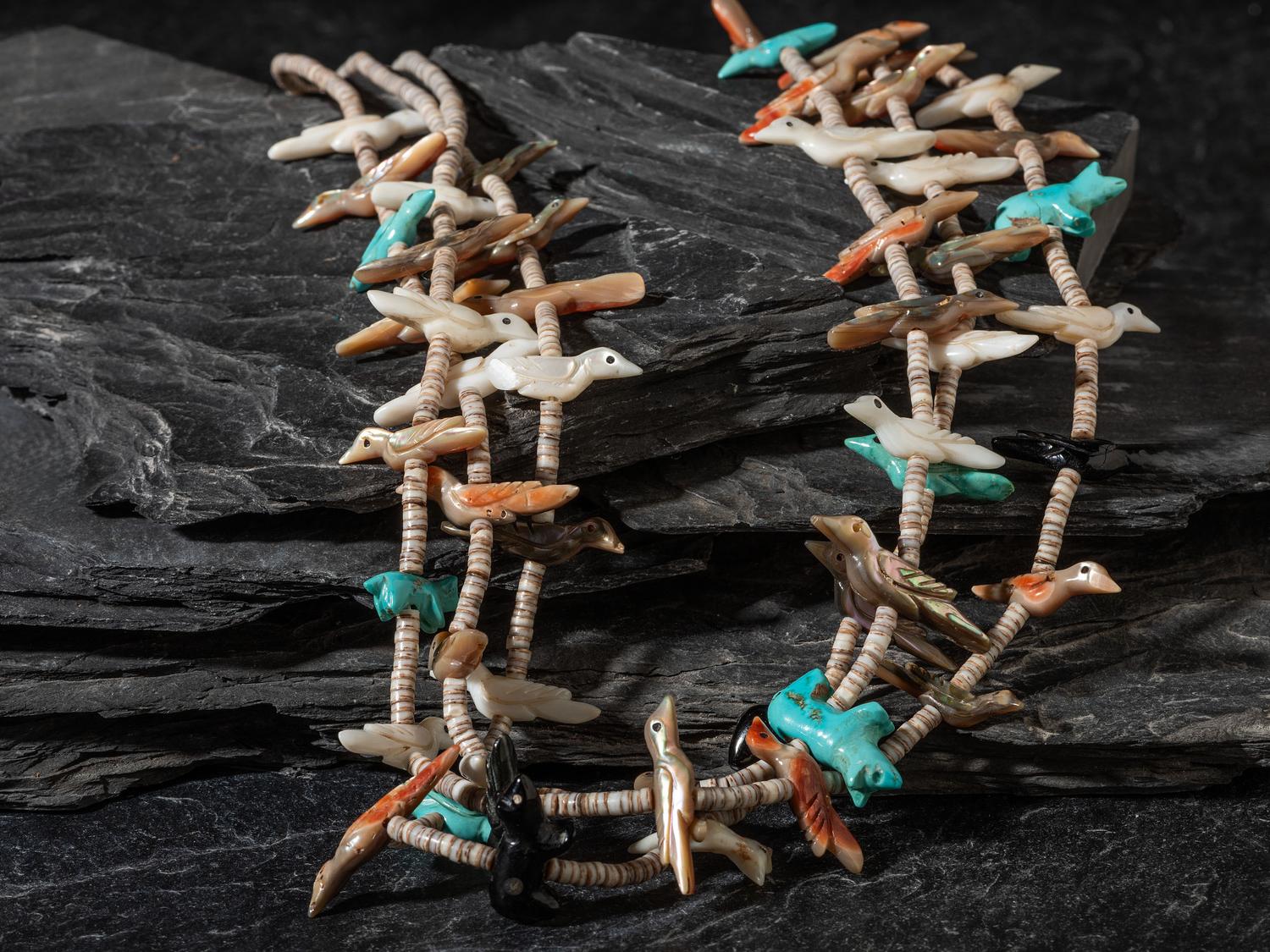 Three-strand Bird and Bear Fetish Necklace