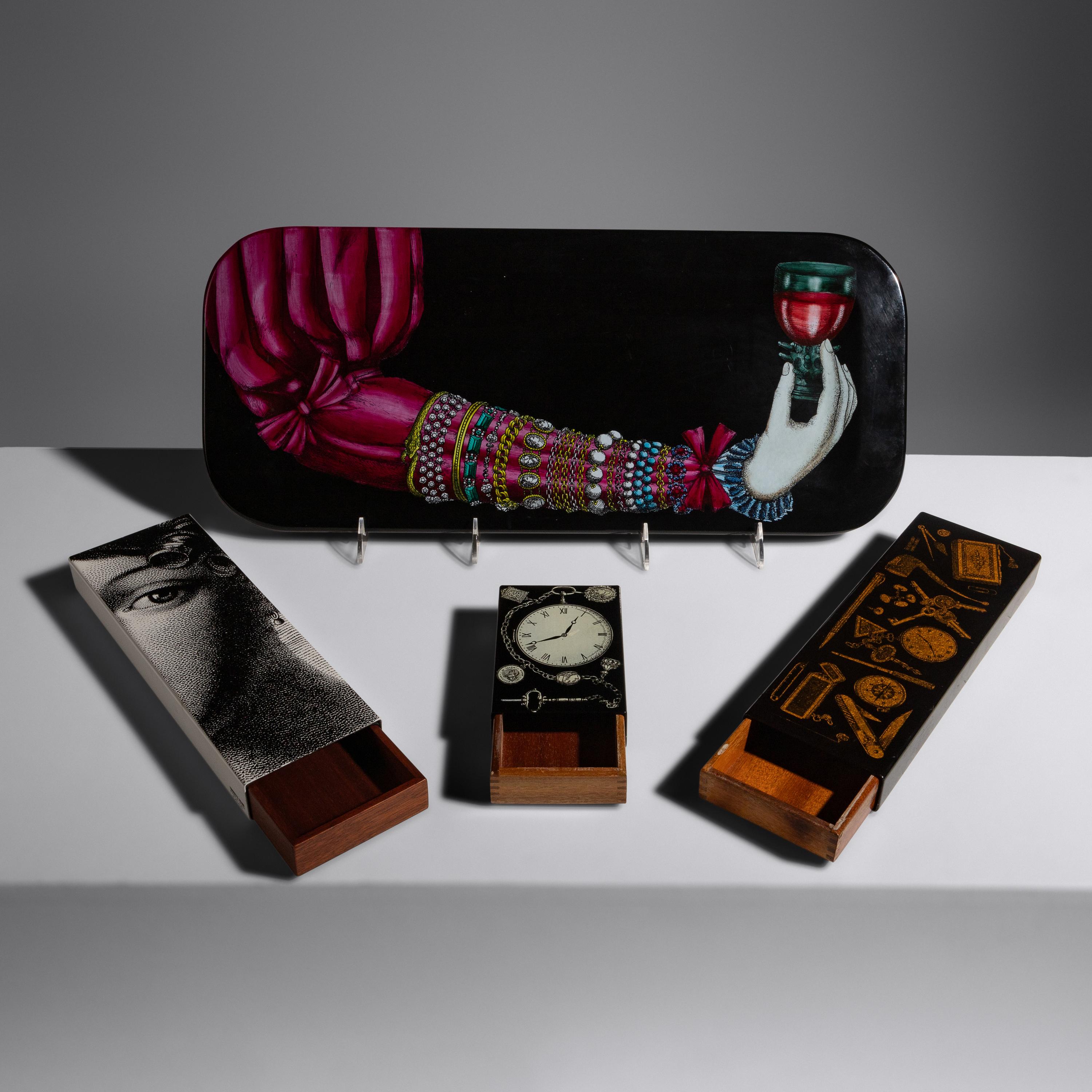 Collection of Three Boxes and a Tray, c. 1950 Fornasetti, Italy