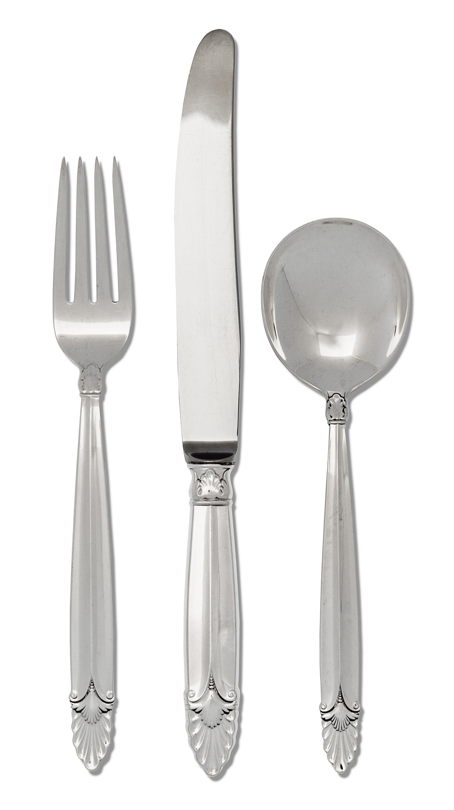 An American Silver Flatware Service, International Silver Co., Meriden, CT,, Empress pattern, comprising: 24 salad forks 12 dinner fork