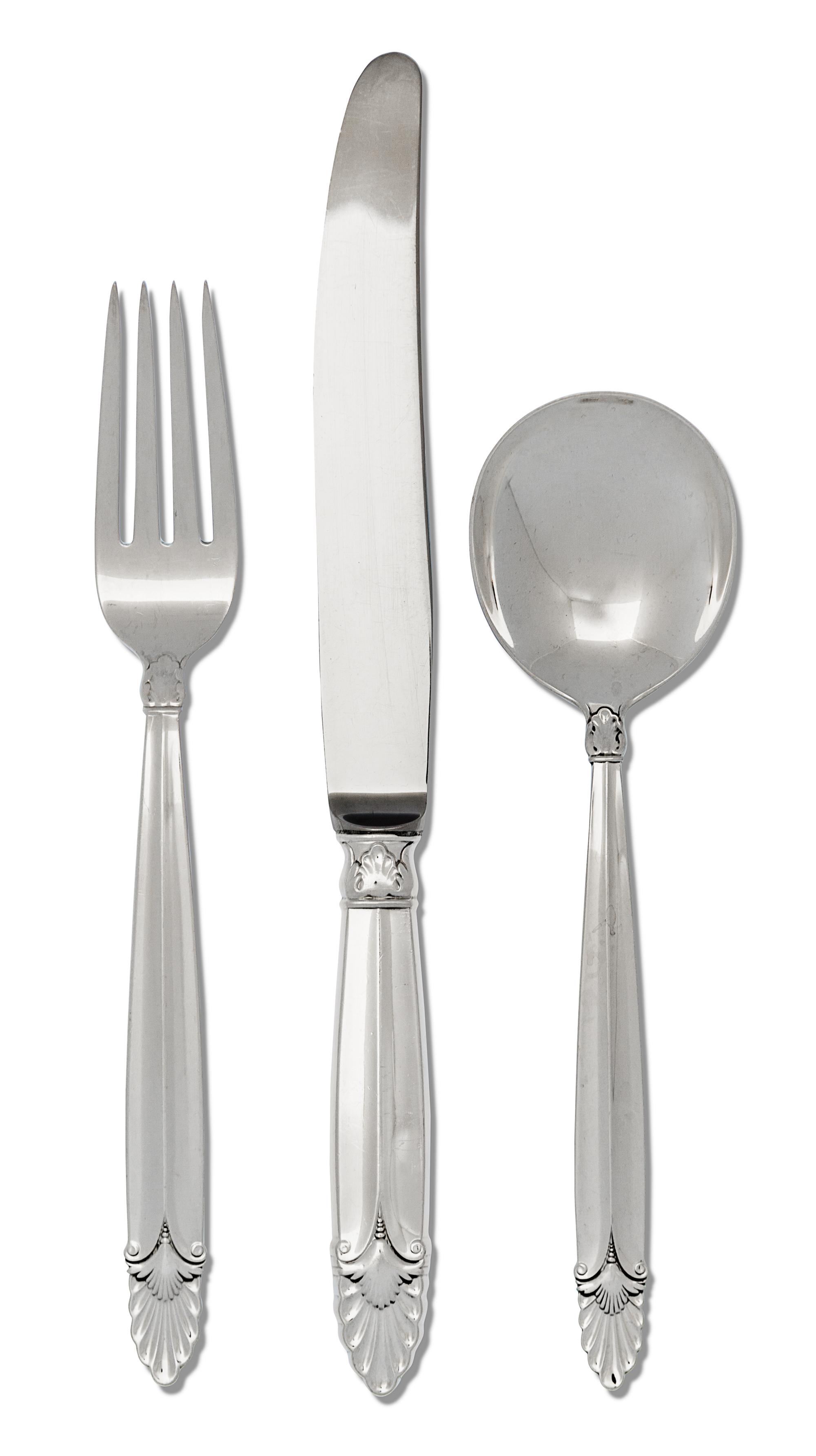 An American Silver Flatware Service, International Silver Co., Meriden, CT,, Empress pattern, comprising: 24 salad forks 12 dinner fork