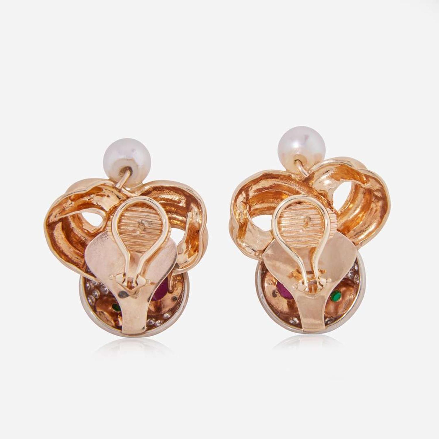 A Pair of 14K Yellow Gold and Gemstone Earrings
