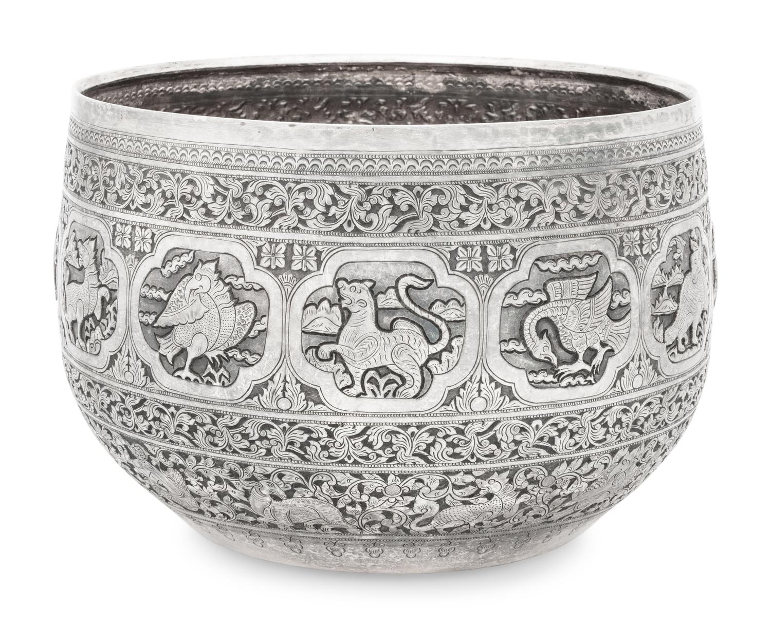 A Large Burmese Silver Bowl