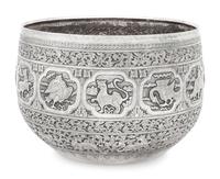 A Large Burmese Silver Bowl
