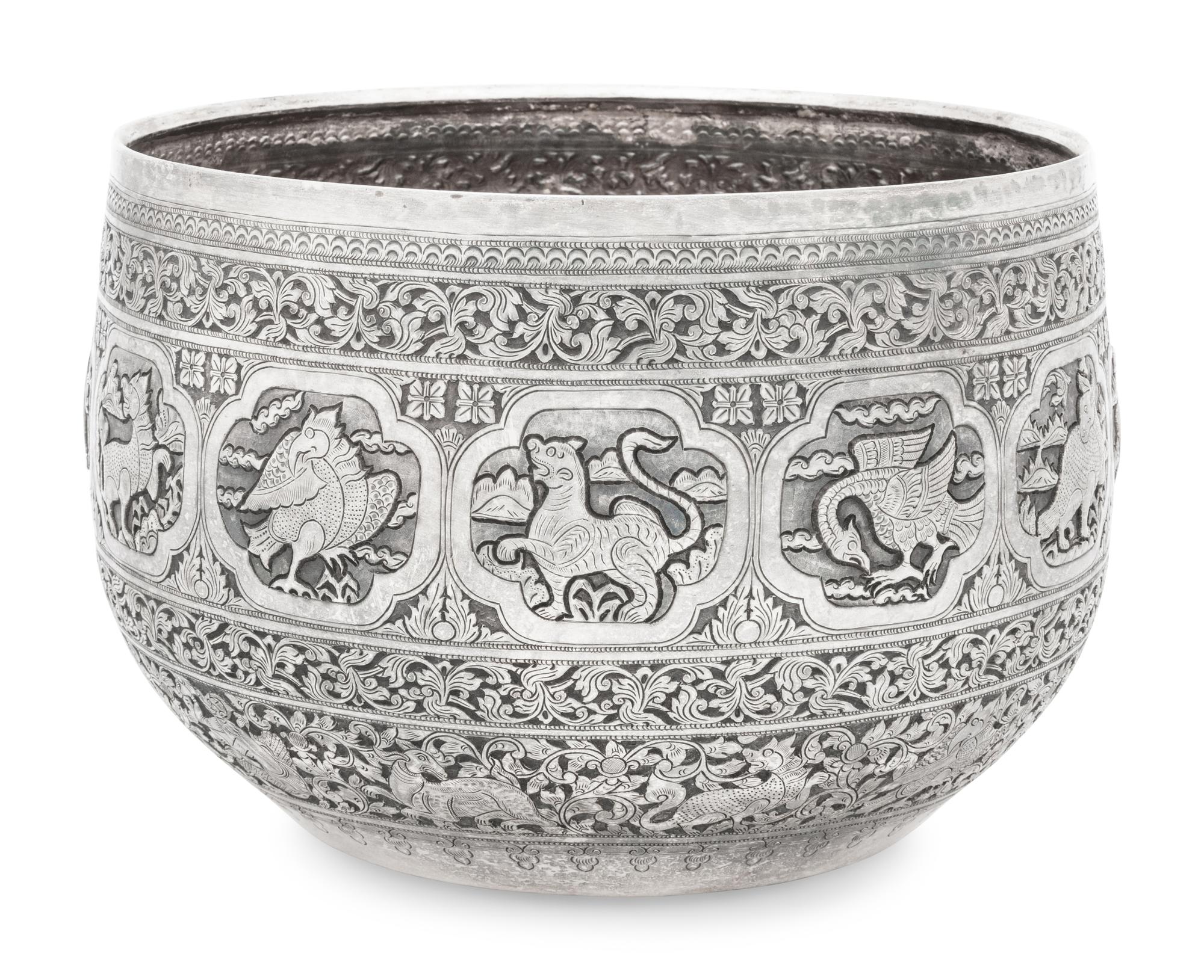 A Large Burmese Silver Bowl