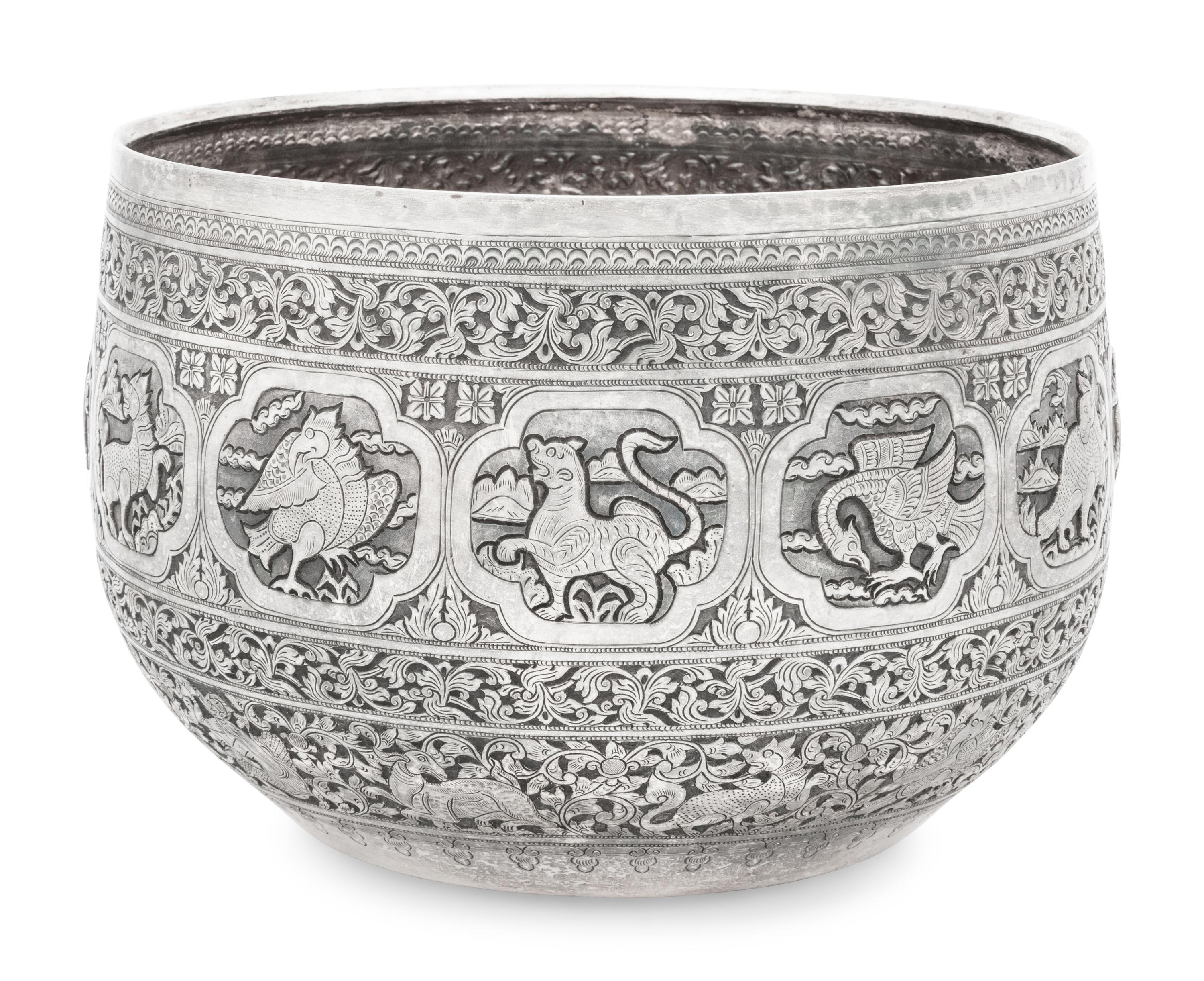 A Large Burmese Silver Bowl