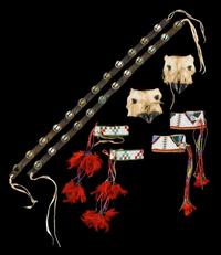 Pair of dance leg bells and two pairs of Sioux beaded and quilled arm bands