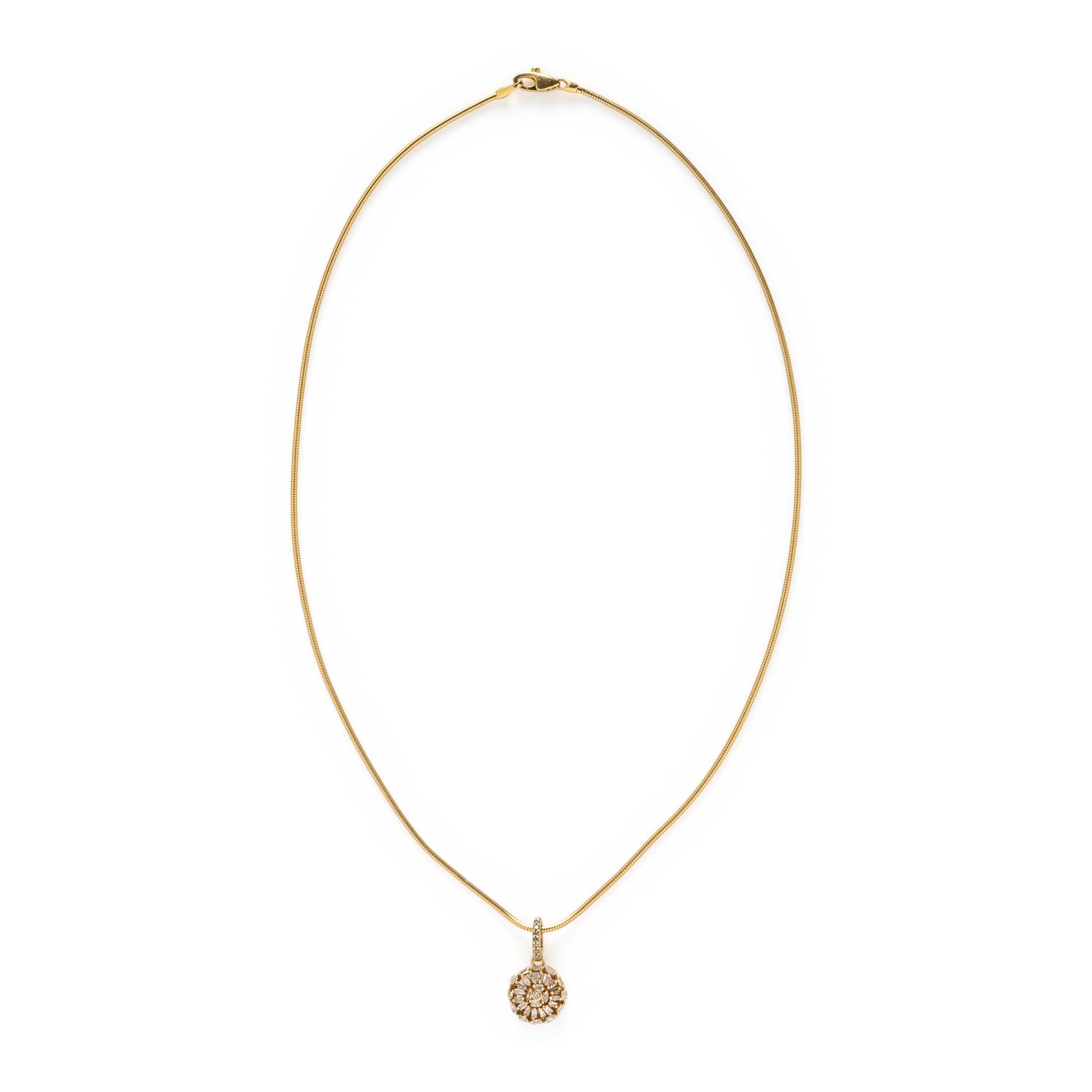 YELLOW GOLD, STERLING SILVER, AND DIAMOND PENDANT NECKLACE