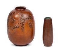 Two Japanese Mixed Metal Vases