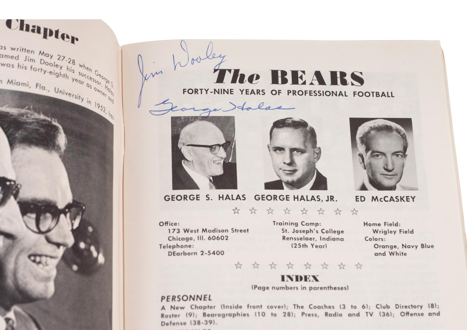 A 1968 Chicago Bears Signed Autograph Media Guide Including George Halas and Gale Sayers (PSA Authentic),