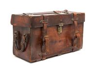 An English Leather Campaign Trunk, Height 16 1/4 x width 29 x depth 11 inches.