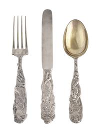 A Cased Three-Piece Sterling Silver Child's Flatware Service, Tiffany & Co., New York, NY, Late 19th Century