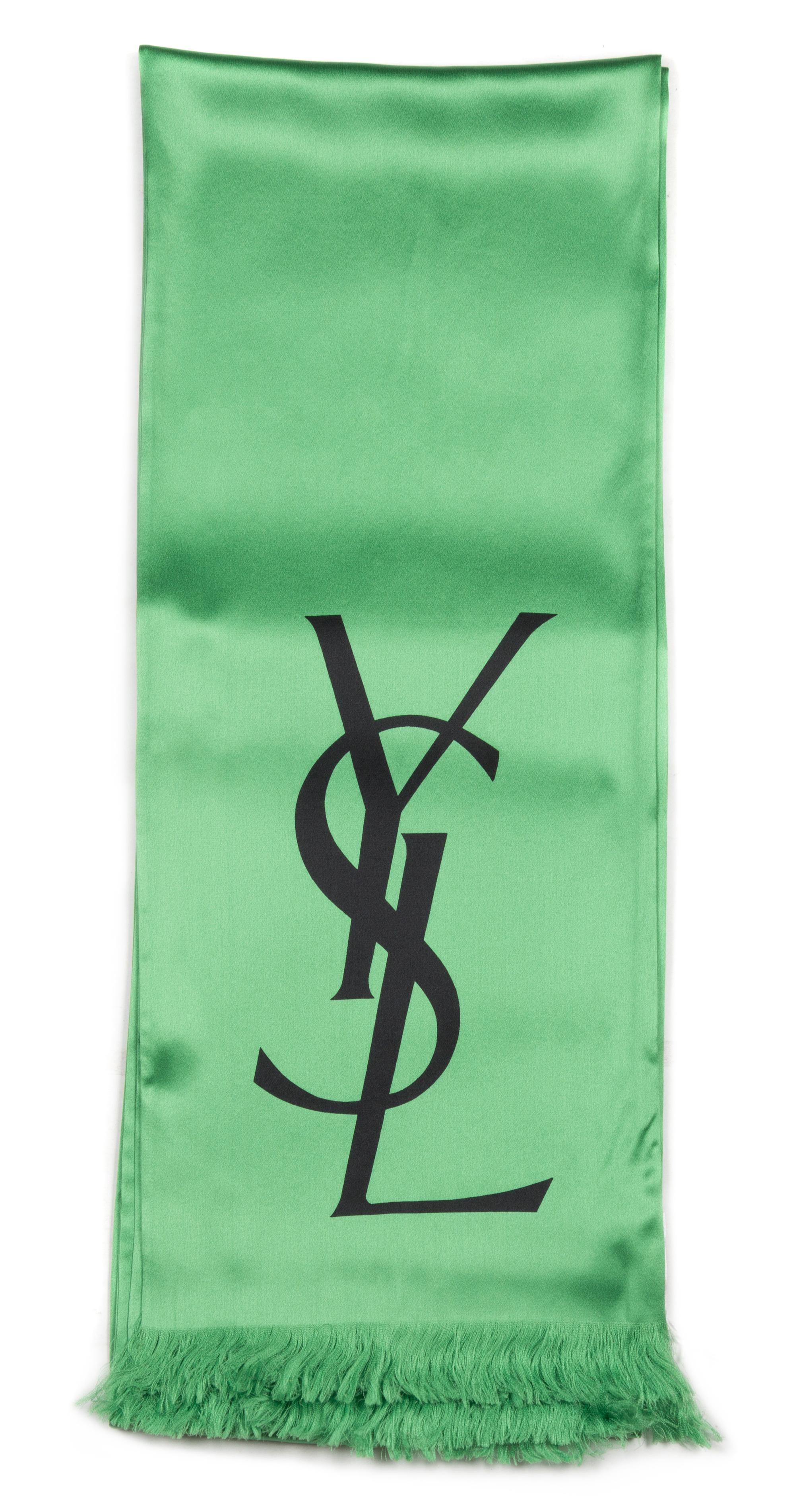 An Yves Saint Laurent Green Silk Oblong Scarf, 106".