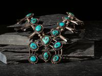 Navajo Silver and Turquoise Squash Blossom Necklace