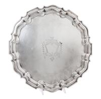 An English Silver-Plate Serving Tray, Israel Freeman & Son, London, 20th Century, of rectangular form with canted corners, having a han
