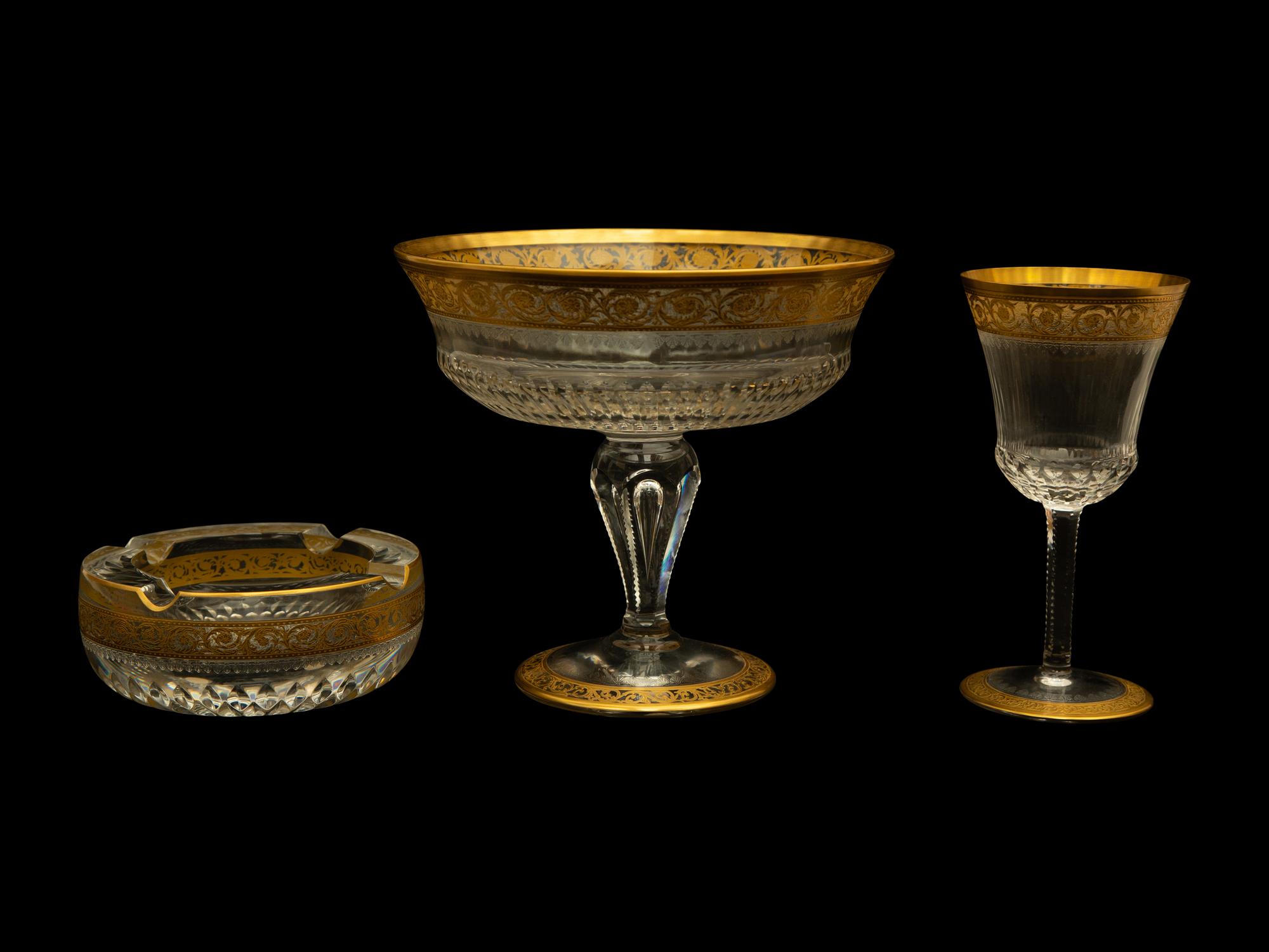 Three Gilt Decorated Baccarat Glass Articles