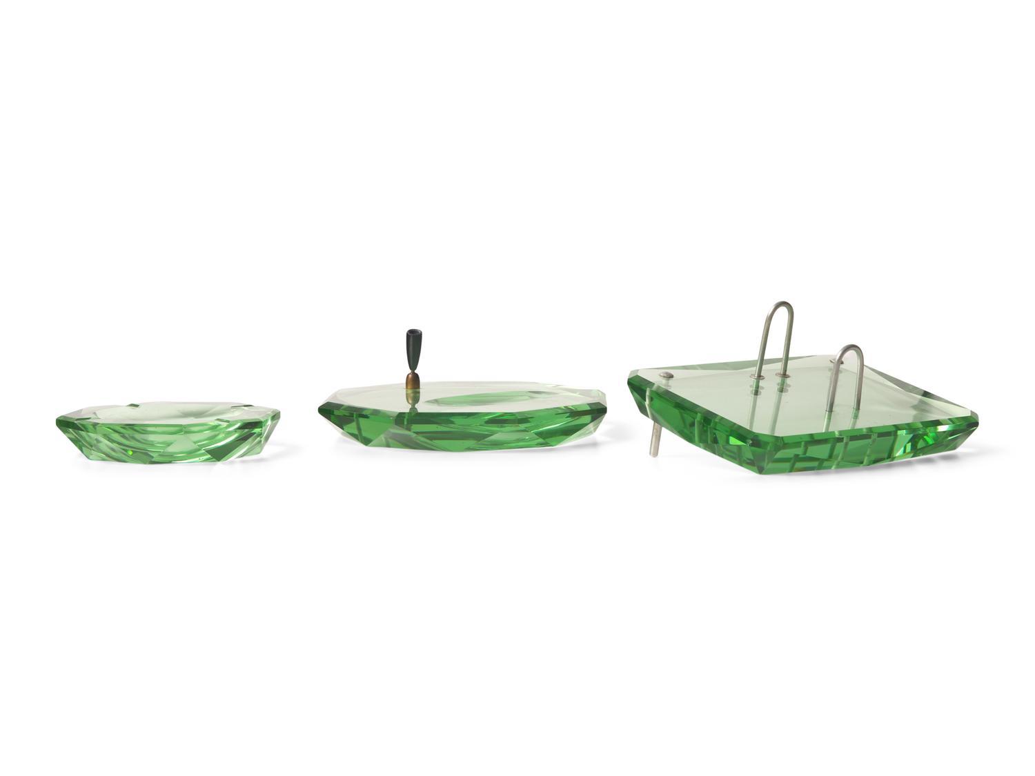 A Three-Piece Green Art Glass Desk Set By Fontana Arte DONATED BY NATE BERKUS