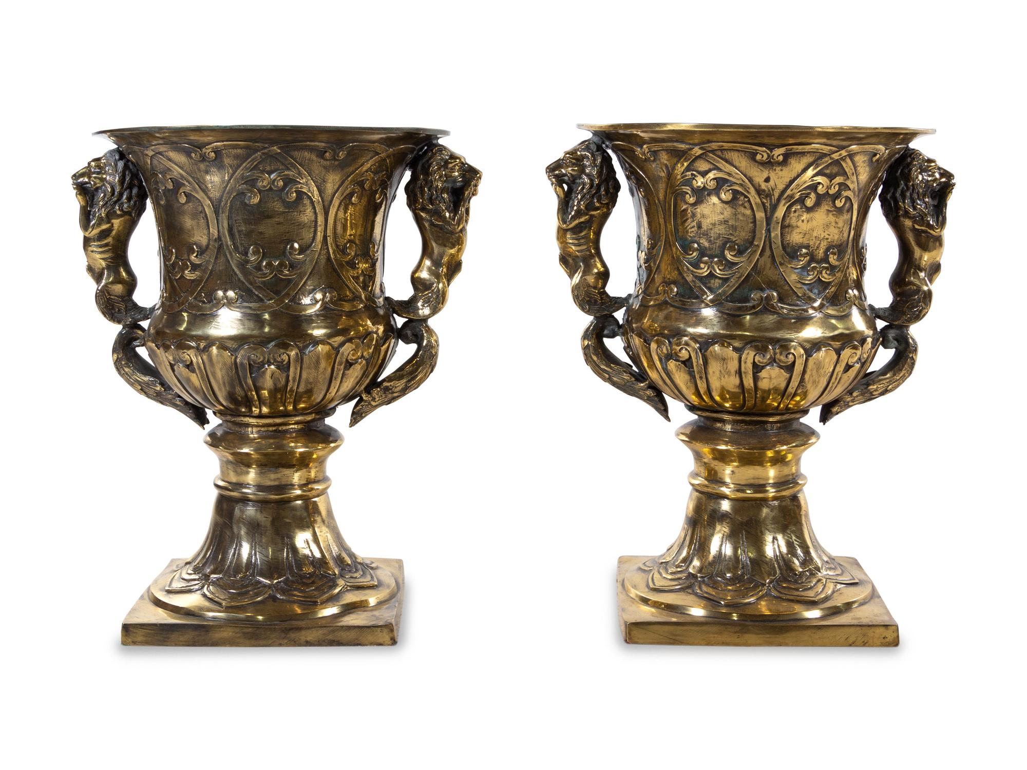 A Pair of English Gilt Bronze Jardinières