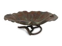 A Japanese Meiji Bronze Lotus Leaf Bowl with Frog — 19TH/20TH CENTURY