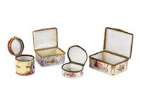 Four Staffordshire Enamel Snuff Boxes