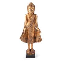 A Chinese Carved Gilt Wood Standing Buddha Figure