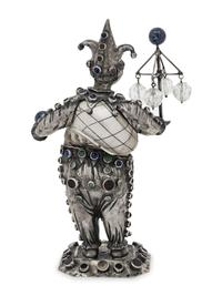 A German Silver and Jewel-Mounted Shell Figure of a Jester