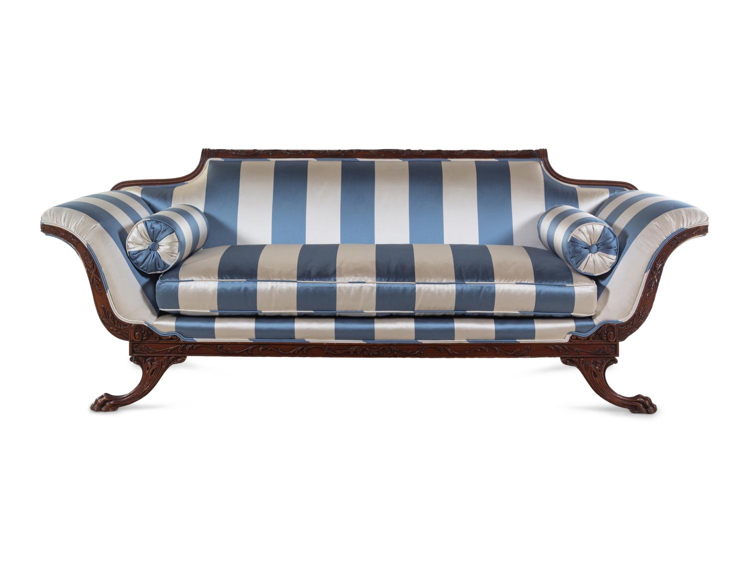 A Regency Style Scalamandré Satin Upholstered Sofa
