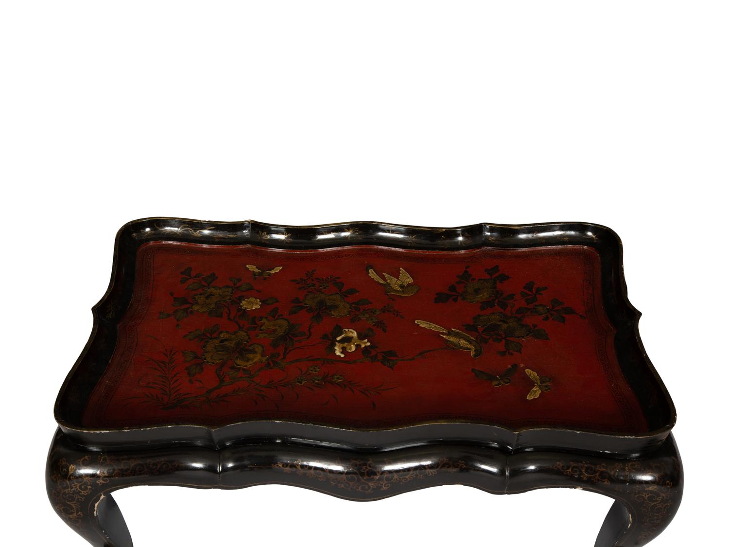 A Lacquered and Gilt Decorated Chinoiserie Tray Top Table