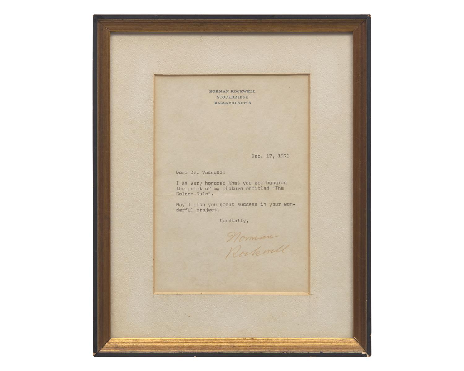 [Americana] Rockwell, Norman. Group of 2 Posters and a Typed Letter, signed