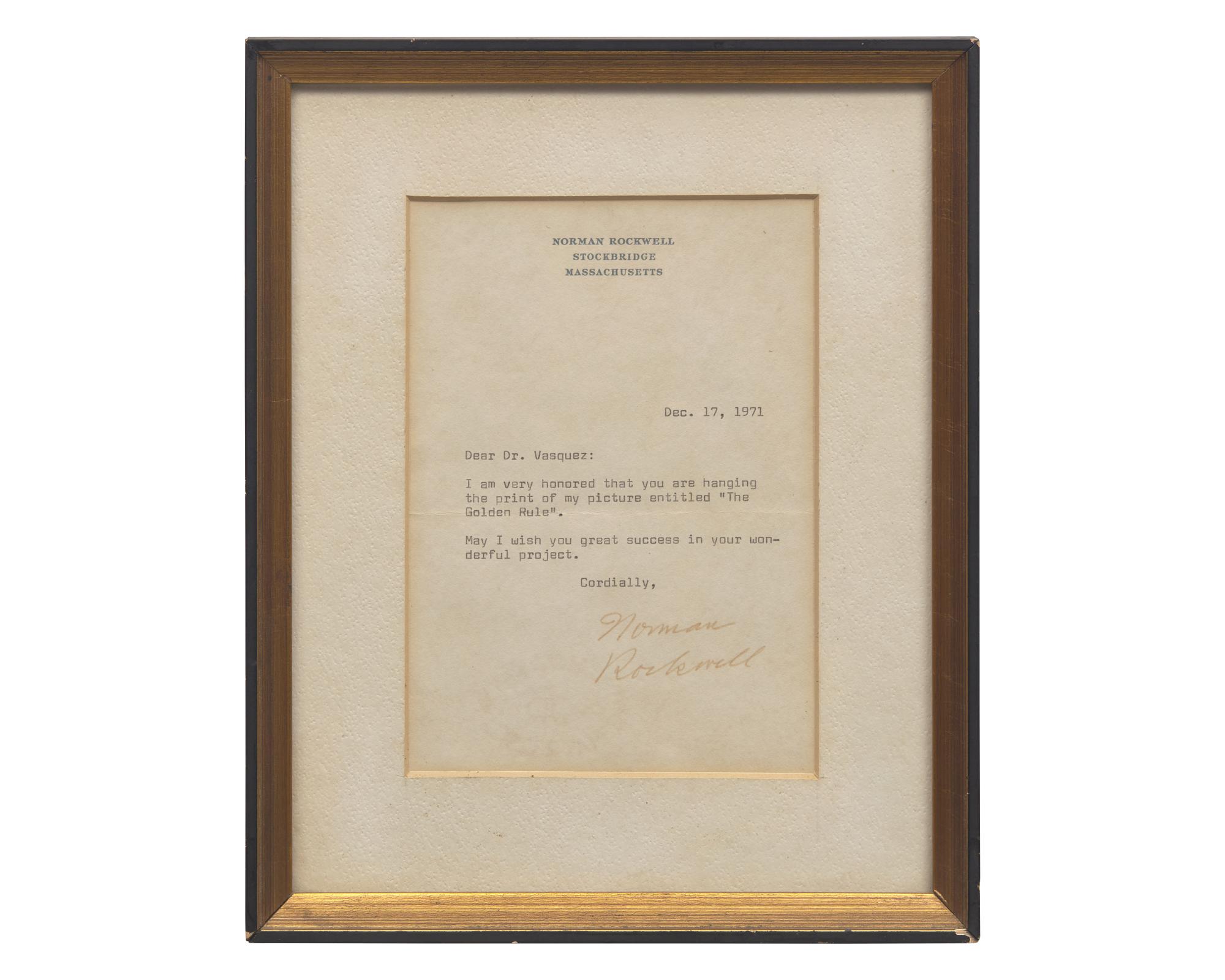 [Americana] Rockwell, Norman. Group of 2 Posters and a Typed Letter, signed