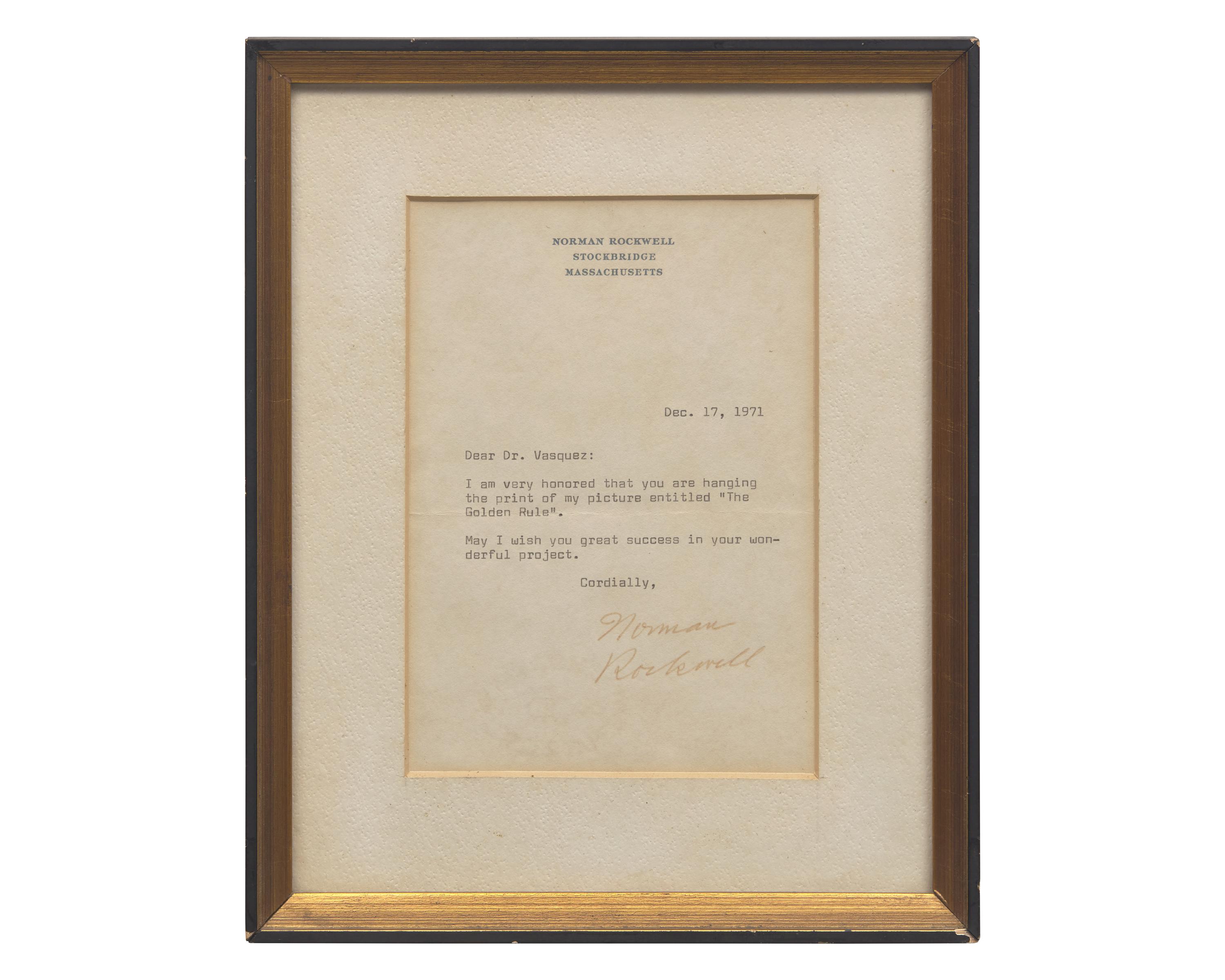 [Americana] Rockwell, Norman. Group of 2 Posters and a Typed Letter, signed