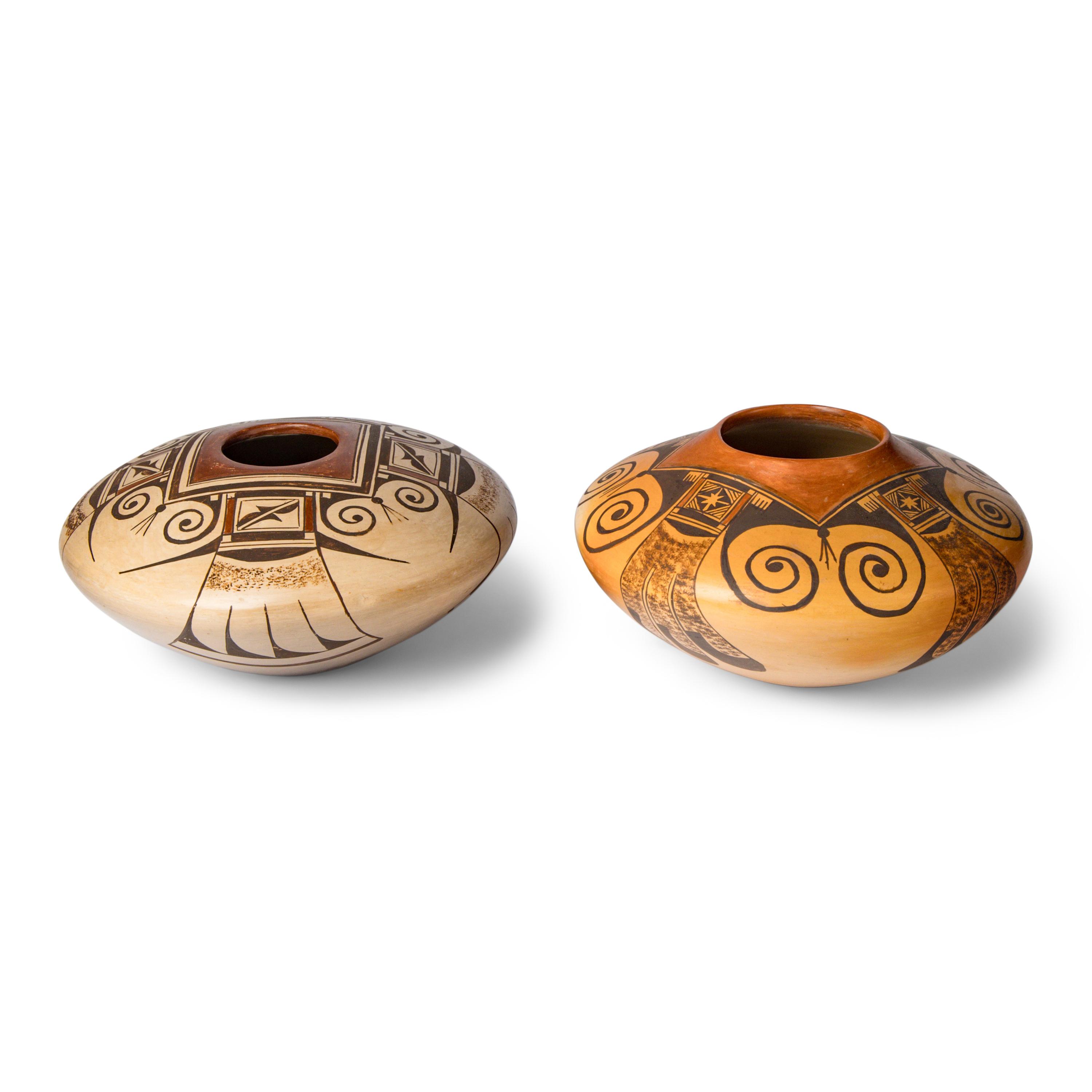 Priscilla Nampeyo AND Nyla Sahmie Nampeyo (Hopi-Tewa, 1924-2008 / b. 1954) — Pottery Jars, with Eagle Tail Design