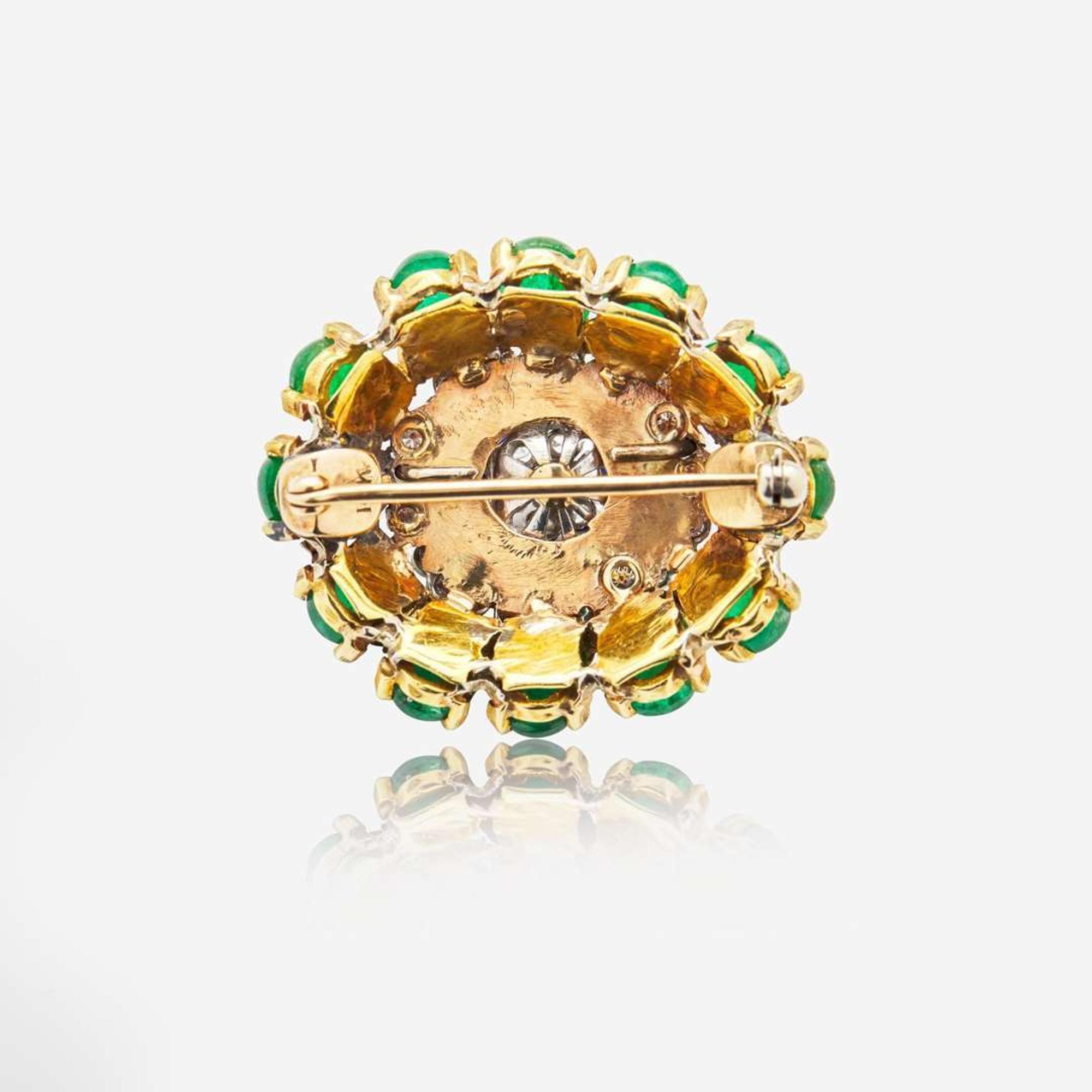A 14K Yellow Gold, Emerald, Sapphire, and Diamond Brooch