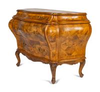 An Italian Rococo Style Olivewood Bombe Commode