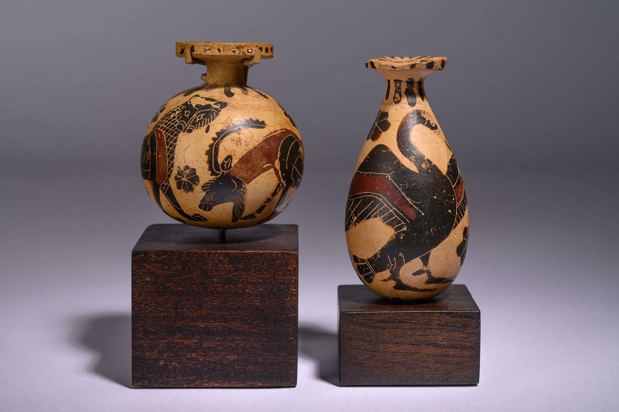 Two Corinthian Black-Figured Vessels: An Aryballos and An Alabastron