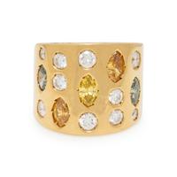 YELLOW GOLD, DIAMOND, AND COLORED DIAMOND RING