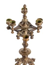 A Pair of Continental Gilt Bronze Six-Light Candelabra