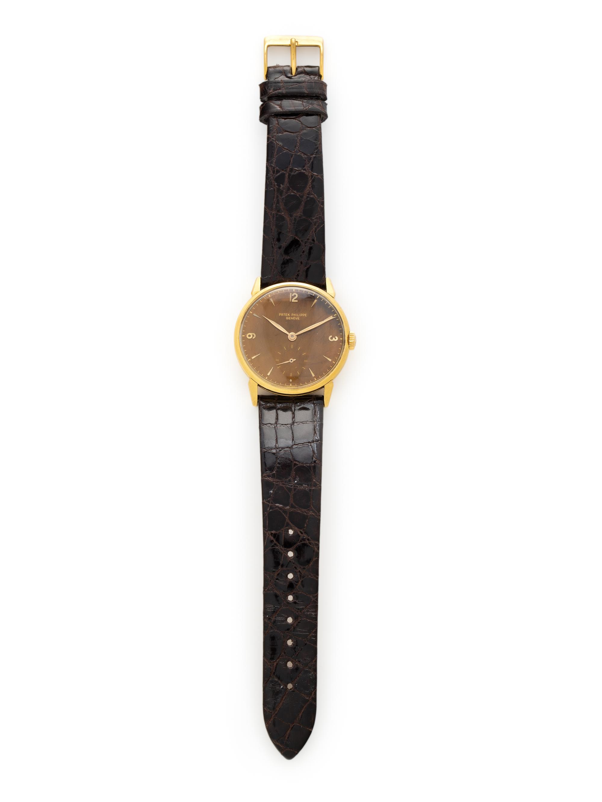 PATEK PHILIPPE, REF. 1578 18K YELLOW GOLD 'CALATRAVA' 'GENERAL MOTORS' WATCH WITH RARE 'TROPICAL' DIAL, BOX & EXTRACT FROM THE ARCHIVES