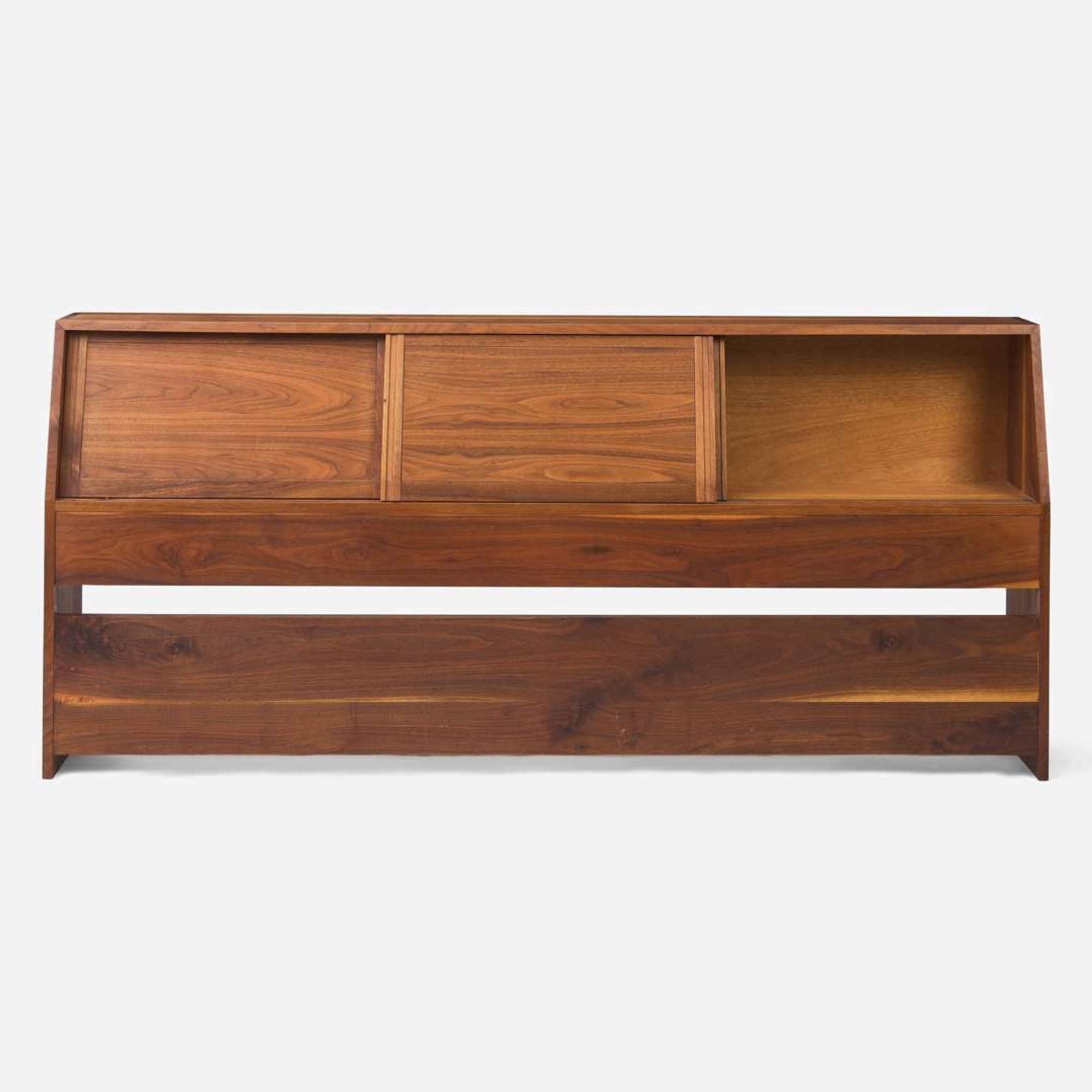 George Nakashima (American, 1905-1990) King-Size Triple Sliding-Door Storage Headboard, New Hope, Pennsylvania, 1967