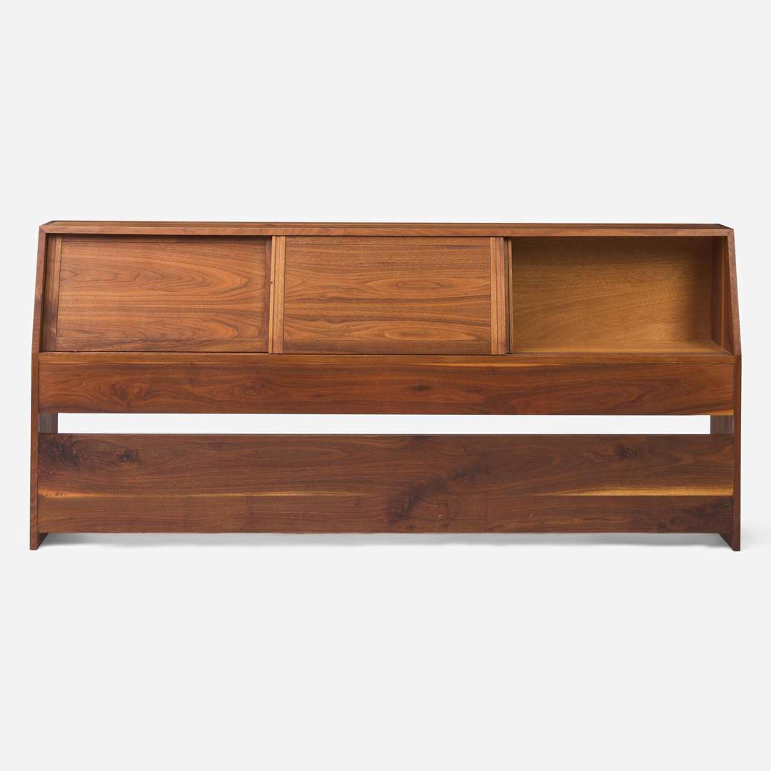 George Nakashima (American, 1905-1990) King-Size Triple Sliding-Door Storage Headboard, New Hope, Pennsylvania, 1967