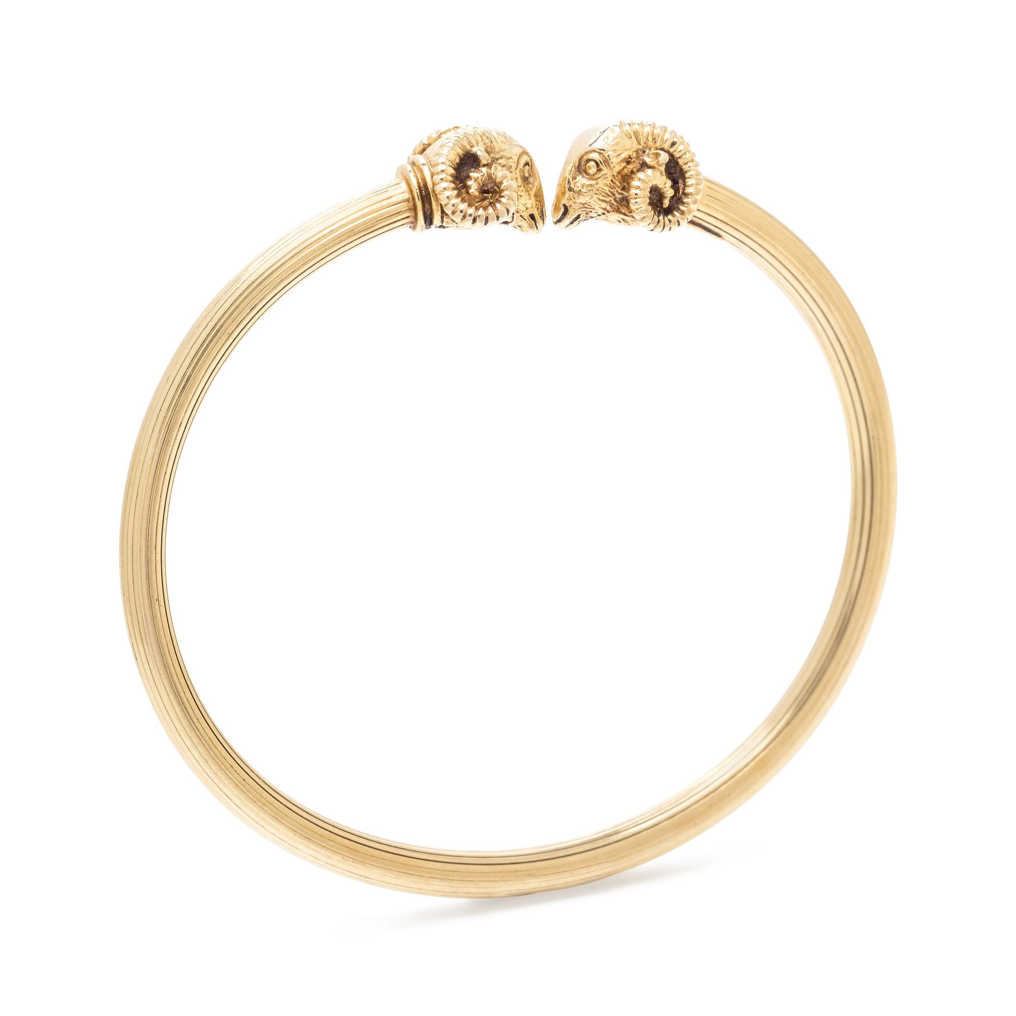 YELLOW GOLD RAM'S HEAD CUFF BRACELET